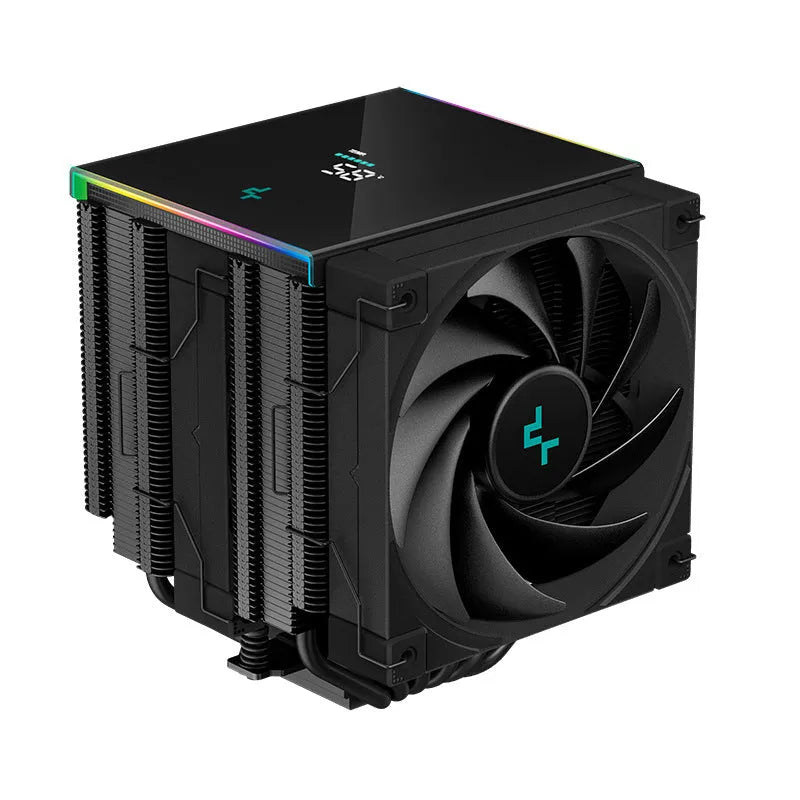 Twin tower computer CPU air cooler with digital display and copper aluminium radiator