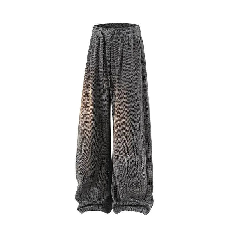 Plus-size women's fleece-lined hollow-out trousers in straight-leg cut with elastic waistband
