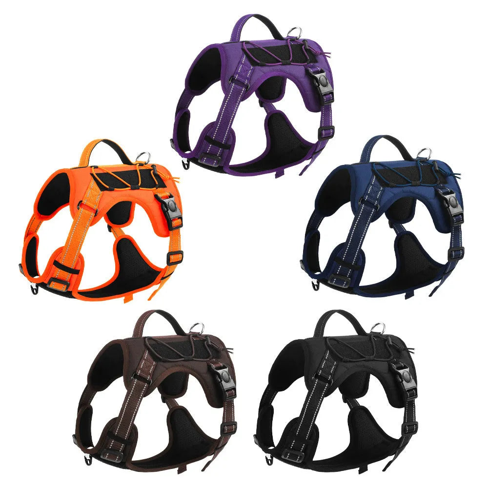 Reflective explosion-proof dog vest harness with detachable hand-held rope in multiple colour options