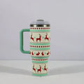 Christmas pattern stainless steel travel tumbler with handle and straw