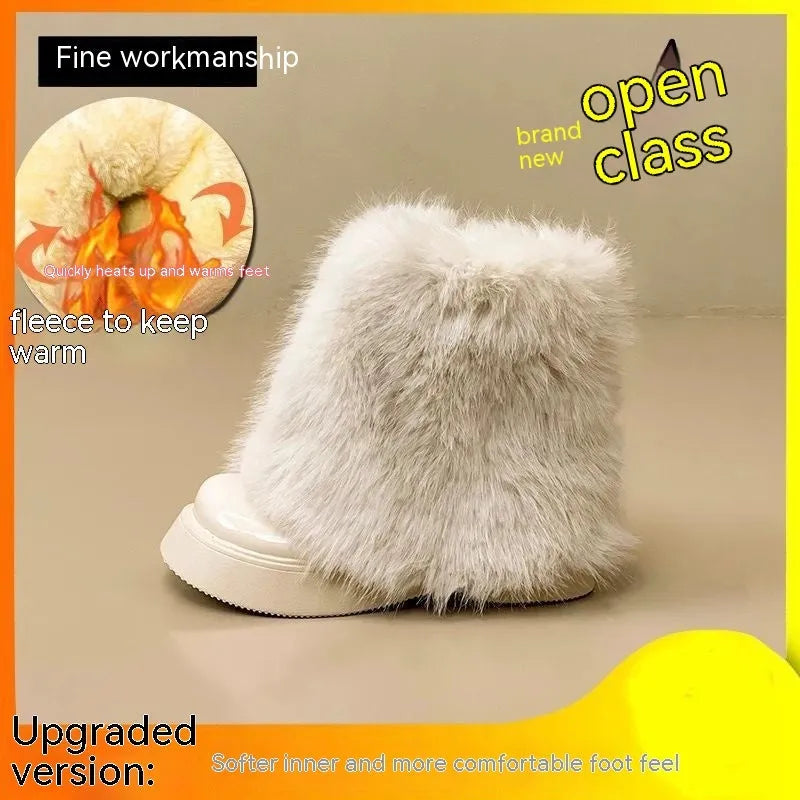Women's black fleece-lined low-top snow boots with a round toe and waterproof rubber sole.