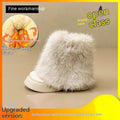 Women's black fleece-lined low-top snow boots with a round toe and waterproof rubber sole.