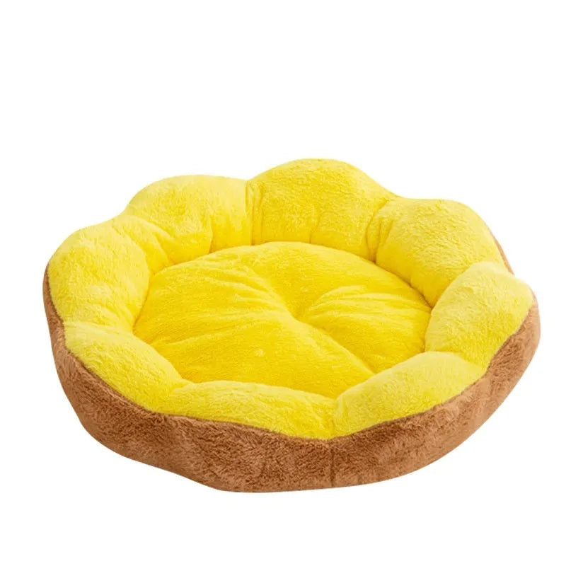 Brown grey rabbit plush round cat bed with a thick, soft texture and raised sides.