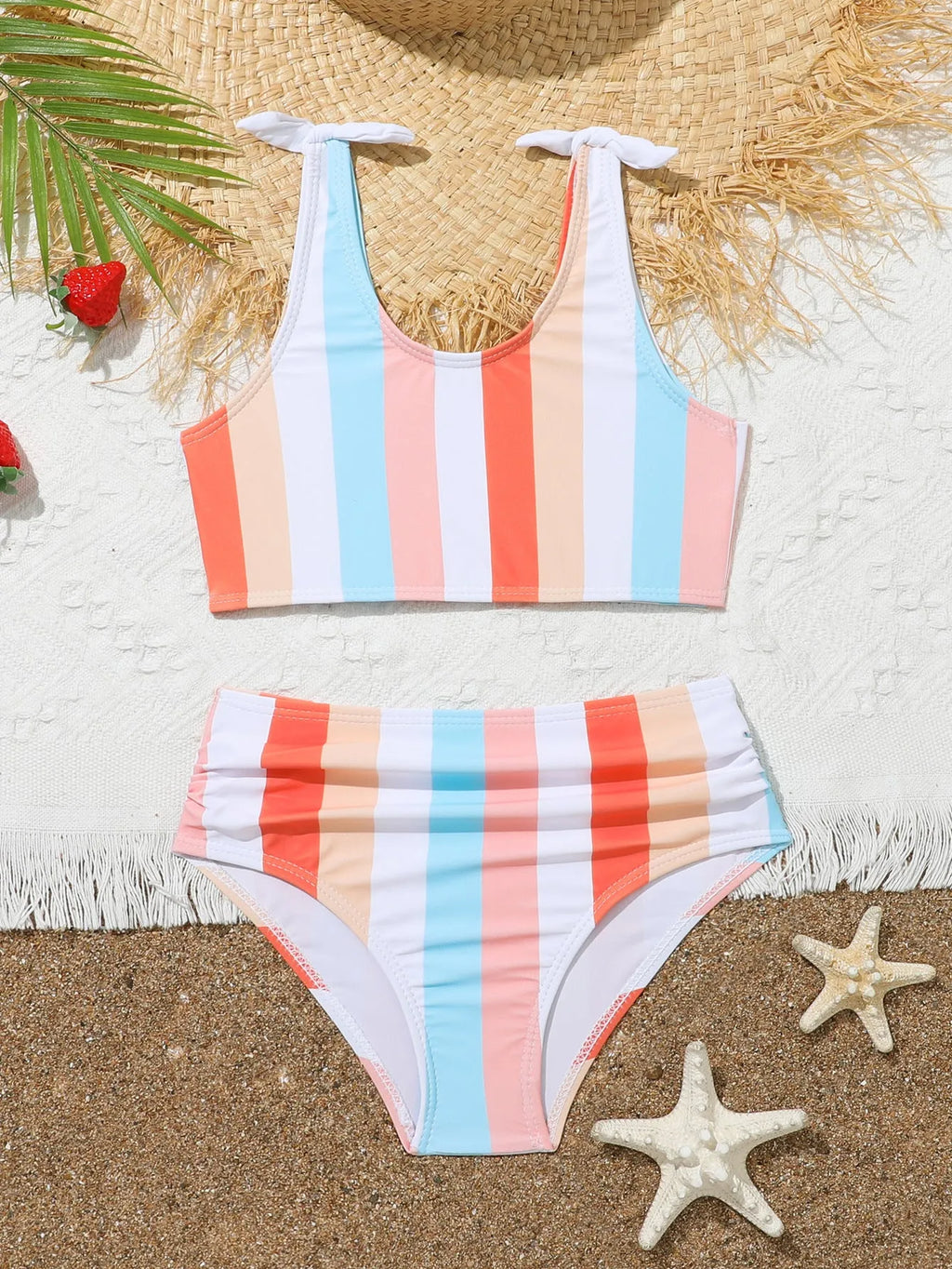 Girls' plaid printed swimsuit briefs for swimming and wading activities