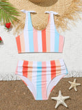 Girls' plaid printed swimsuit briefs for swimming and wading activities