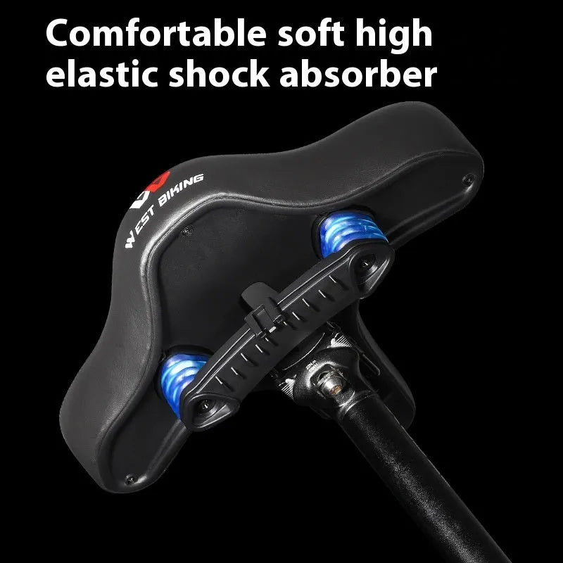 Black bicycle seat cushion made of leather and polyurethane foam for shock absorption.