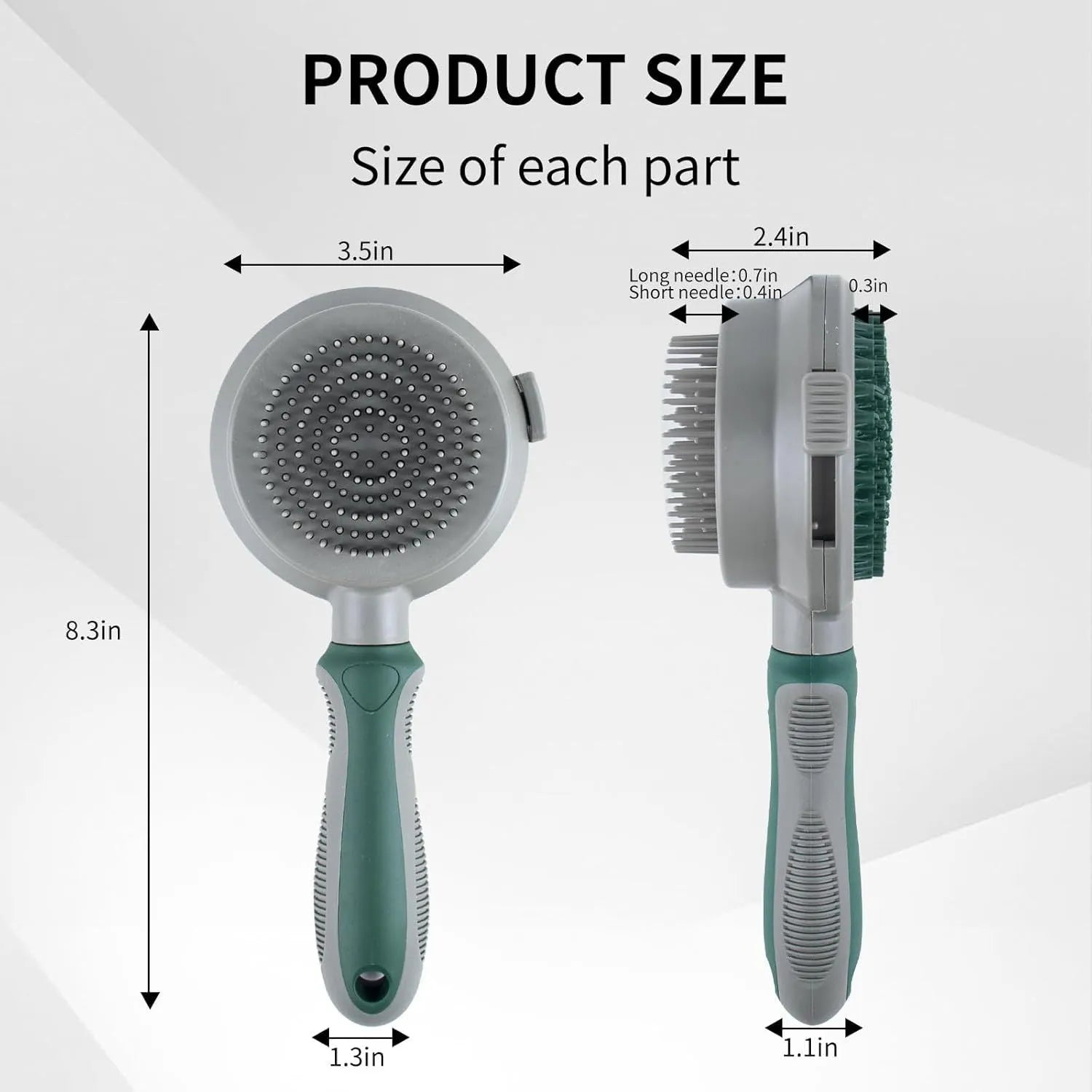 Green and pink two-sided silicone pet grooming brush with retractable slicker brush and octopus-teethed massager