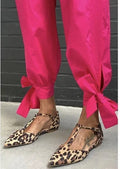 Women's leopard print pumps with pointed toe and chunky low heel, cross shoulder strap detail