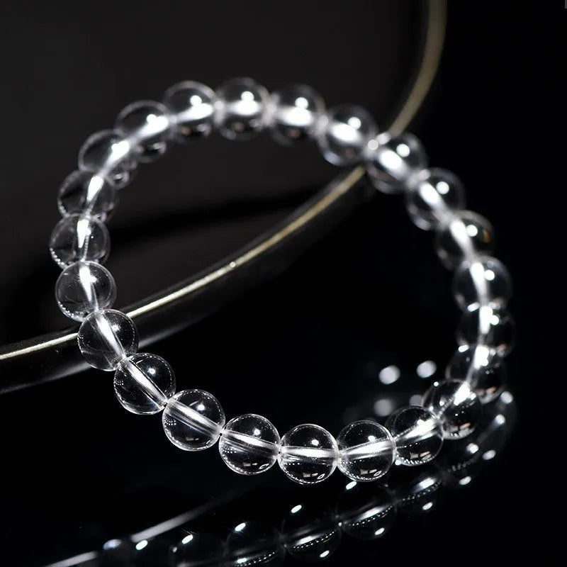 Natural old mine white crystal bracelet with geometric design and round beads