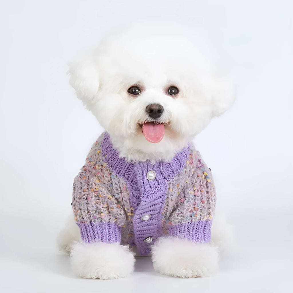 Purple polyester dog cardigan sweater for XL and XXL pets