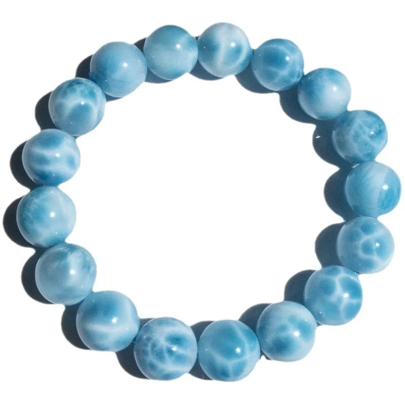 Handmade blue Bodhi bracelet with natural crystal sea-pattern bead and freshwater pearl