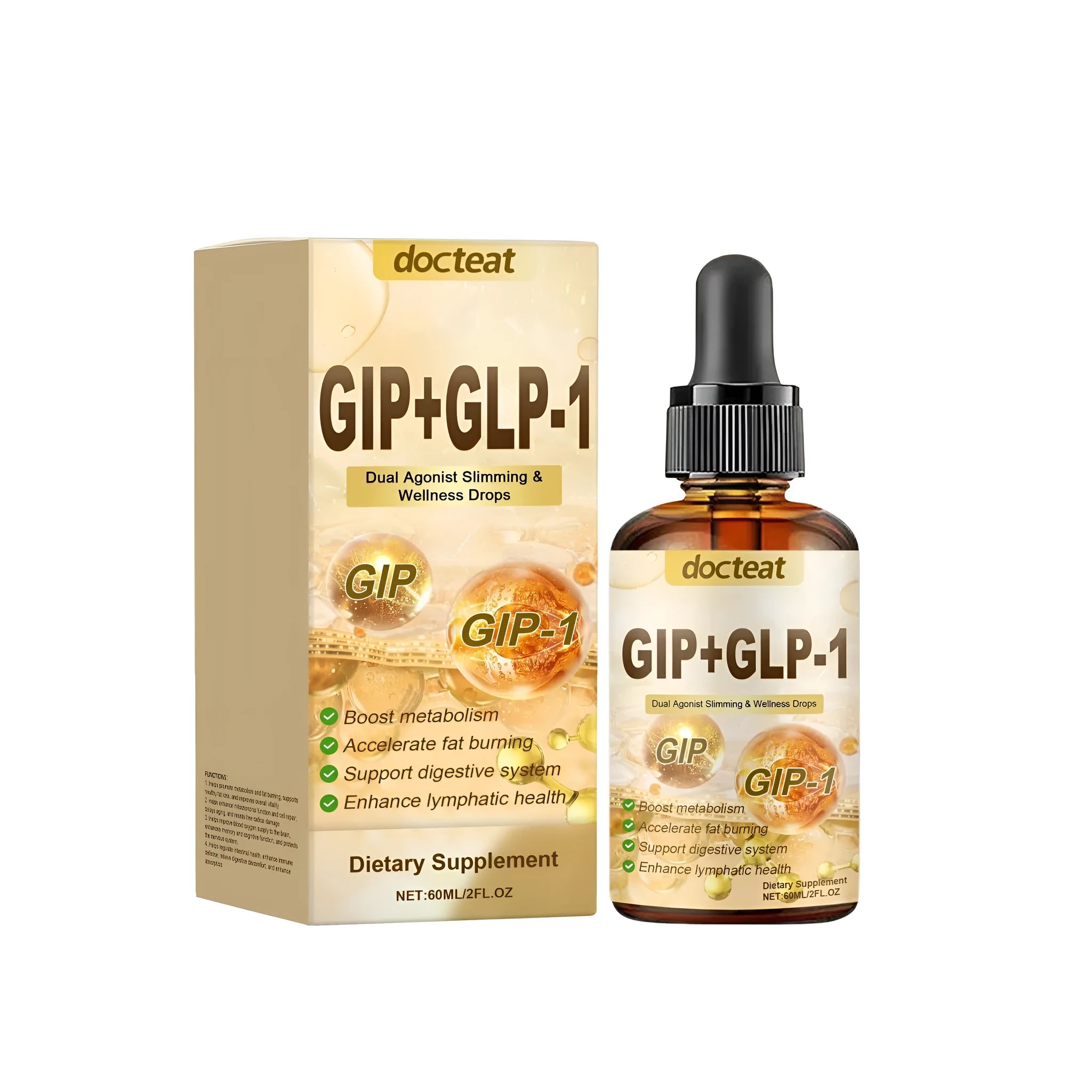 60ml bottle of Drip Health Drops liquid intestinal supplement with dropper