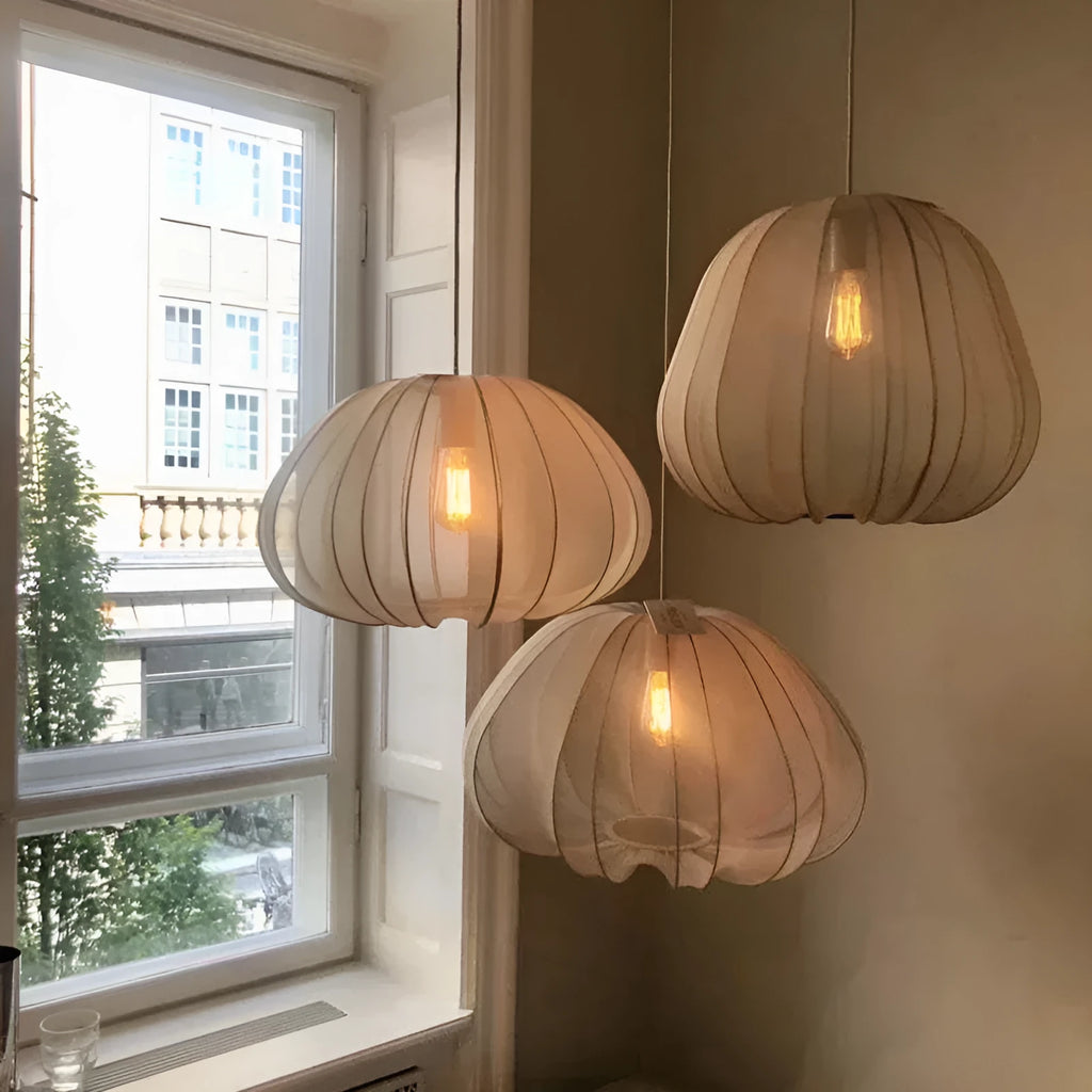 Japanese-style iron branch ceiling lamp, a pumpkin light in white or grey-blue with LED tricolour light.