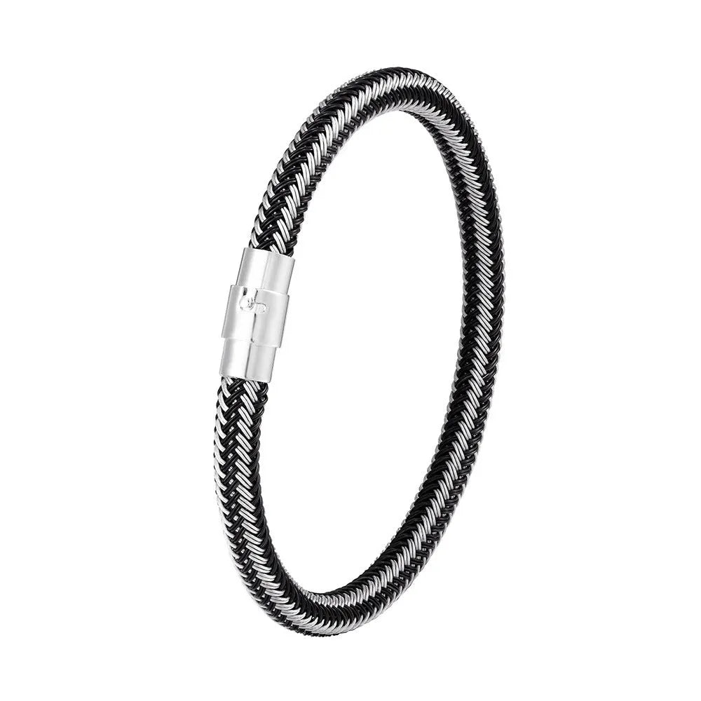 Geometric titanium steel wire bracelet with a magnetic clasp, shown in a silver colour.