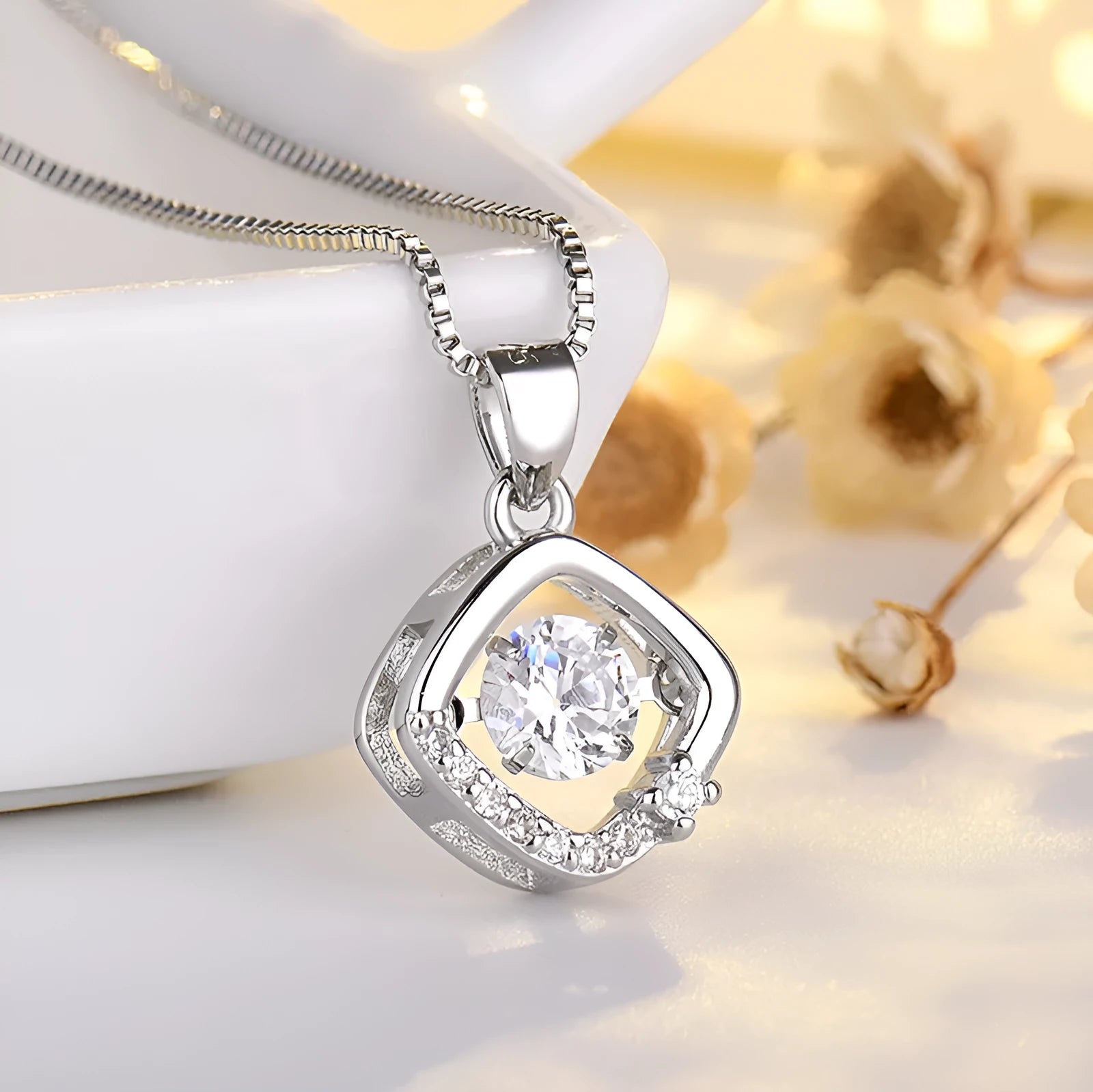 Silver love heart pendant necklace with crown and bow detail for women