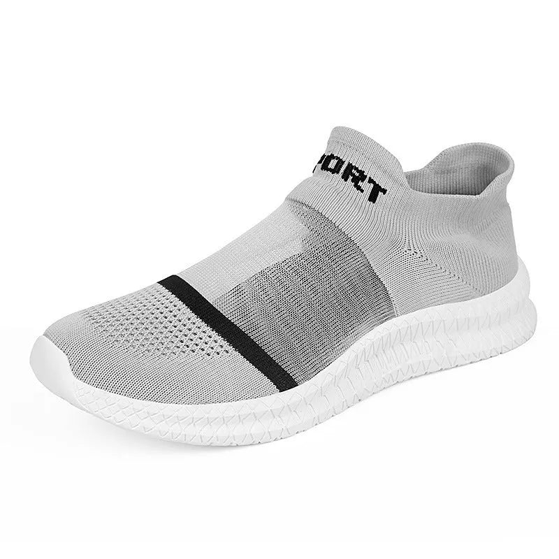 Casual Flyknit sock shoes in khaki colour with round toe and flat low heel.