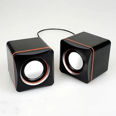 Black square USB-powered 2.0 small computer speaker for desktop audio enhancement