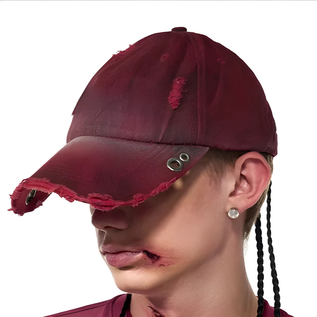 Rose red cotton peaked cap with adjustable back for spray painting protection