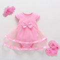 Baby girl red lace princess dress with matching shoes and hairband Korean style cotton outfit