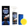 HOMONTH headlight restoration spray kit showing 120ml bottle, sponge, and microfiber towel