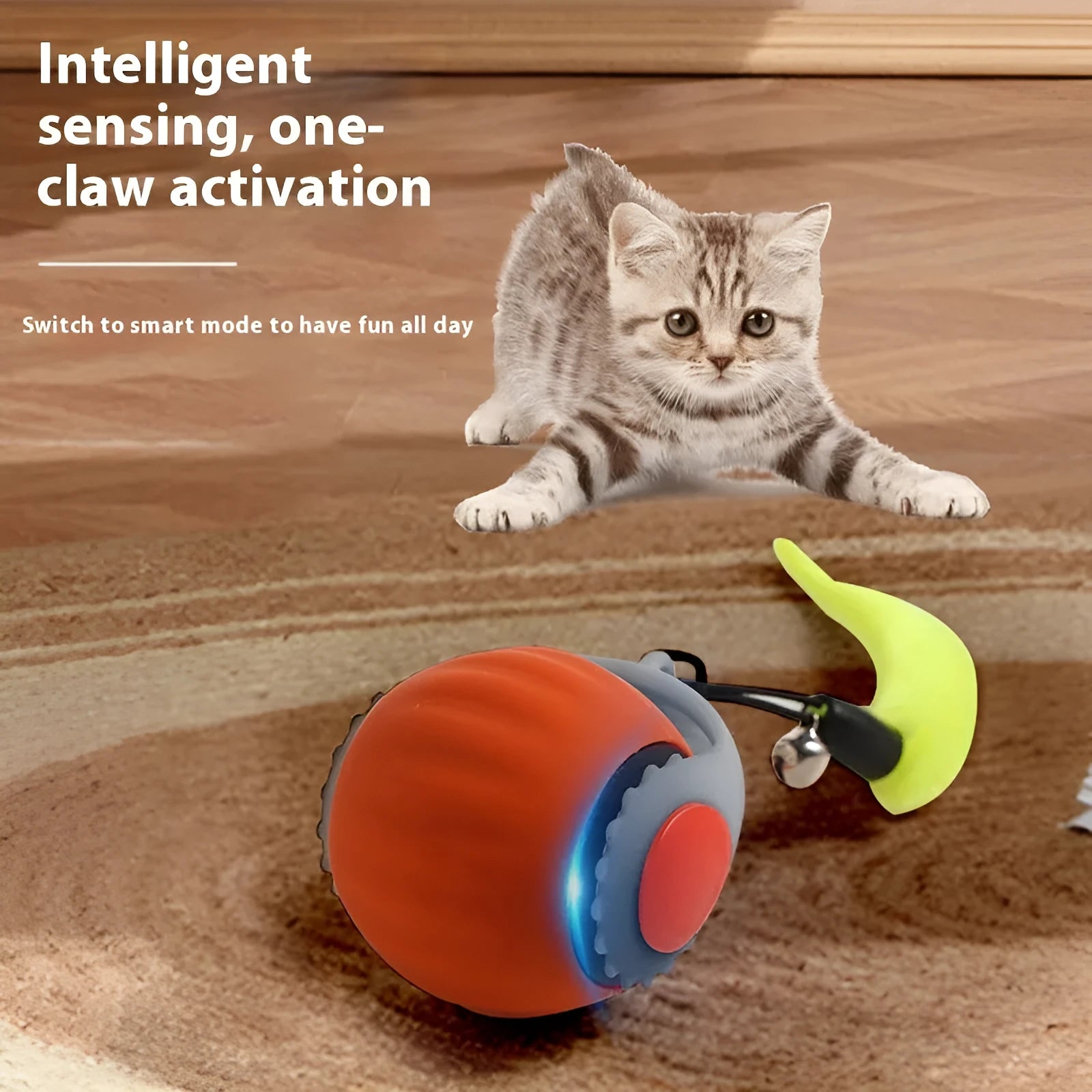Automatic cat toy ball with gravity sensor and silicone tail attachment