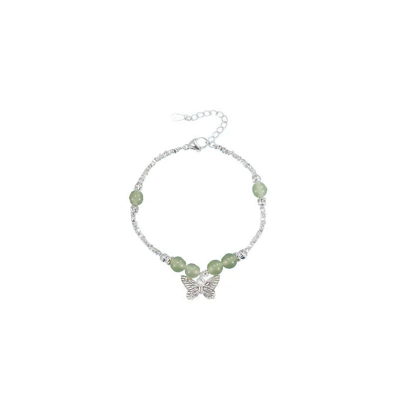 Hetian jade and silver butterfly bracelet and necklace set for women on electroplated copper