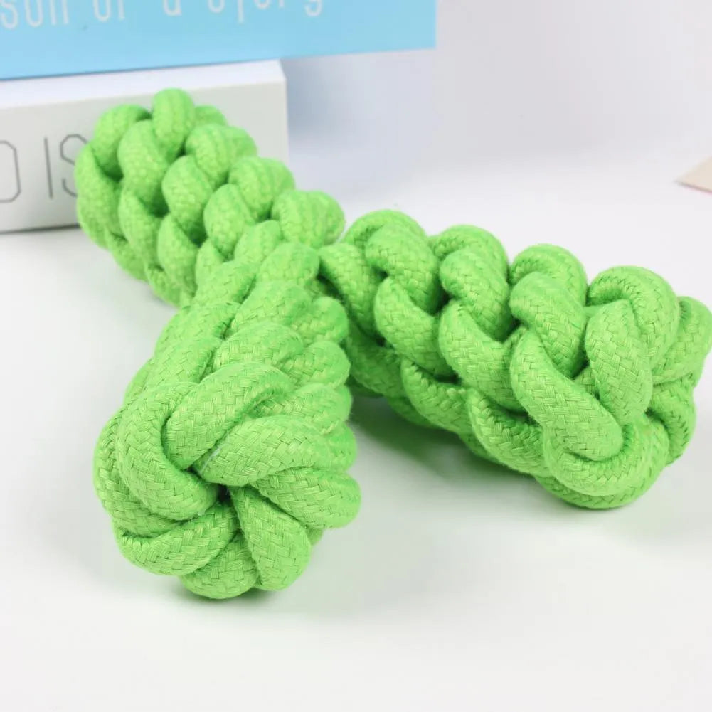 Blue Y-shaped cotton rope dog chew toy for large dogs on a white background.
