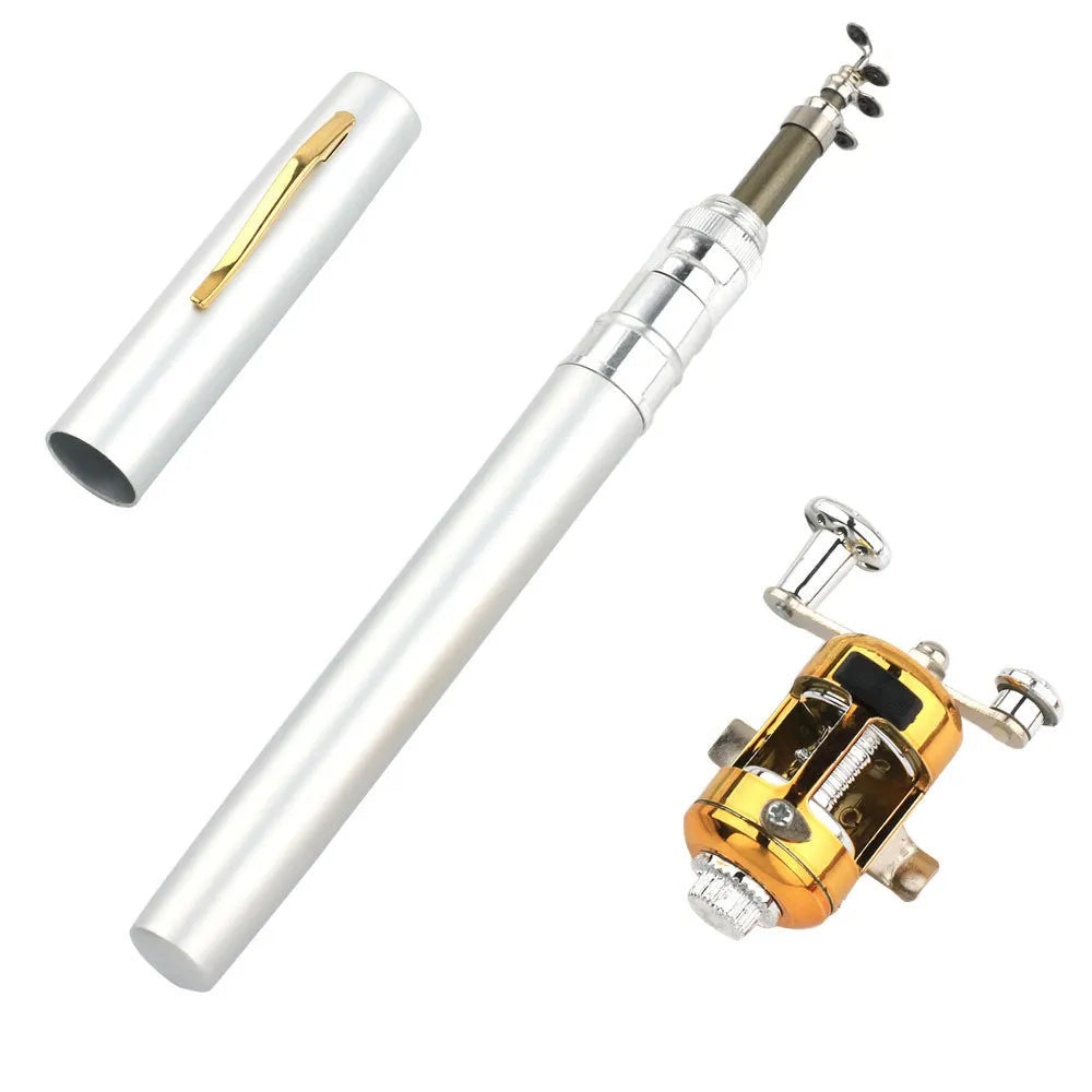Portable telescopic pen fishing rod extended to 1 metre with gold ST5RL fishing reel