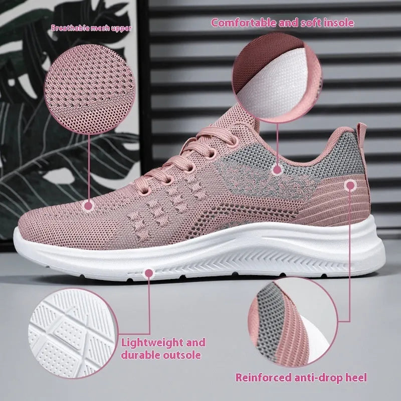 Women's low-top lace-up sneakers in black mesh with a soft PVC sole.