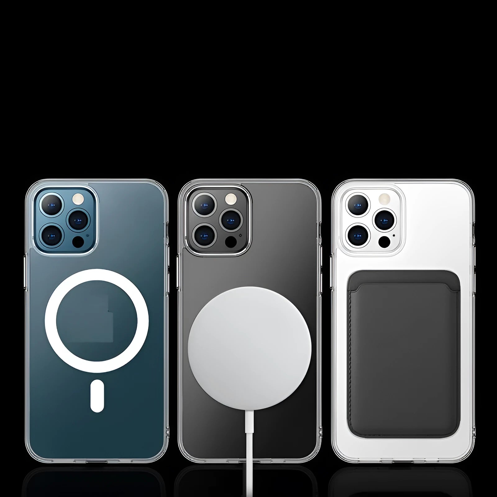 Transparent magnetic back cover case for iPhone on a flat surface.