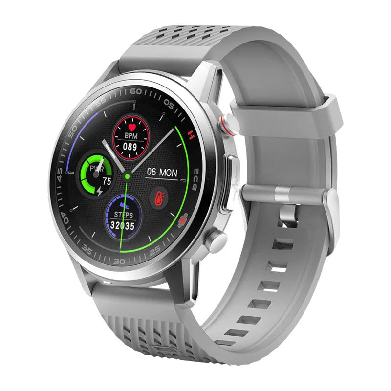 F800 ECG blood pressure monitoring sports smart watch with 1.3-inch screen in black or silver grey