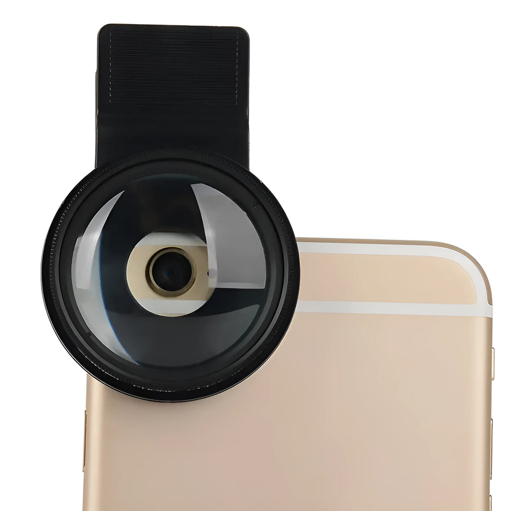 Smartphone macro lens with 37mm diameter and universal mounting clip for close-up photography