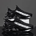 Men's casual exercise shoes with fly woven mesh upper in black, red, white, or blue colours