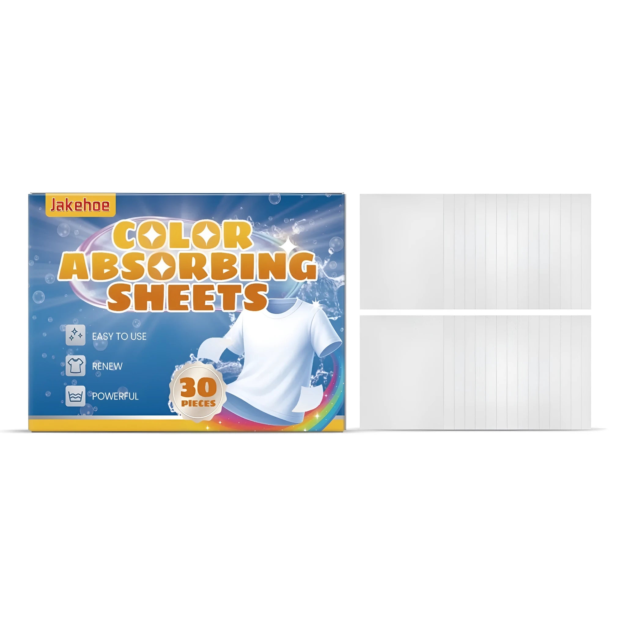 Pack of 30 reusable white colour absorbing laundry sheets for washing machines.
