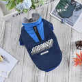 Red V-shaped splicing cotton coat for a dog, showing casual style and thick construction.