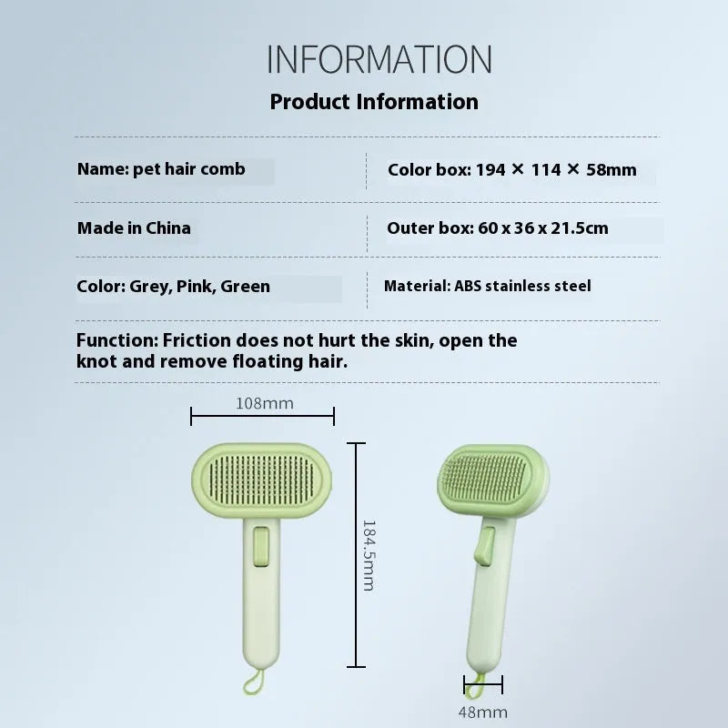 Large light green pet grooming comb with floating teeth and a built-in stainless steel shaver head for cats and dogs.