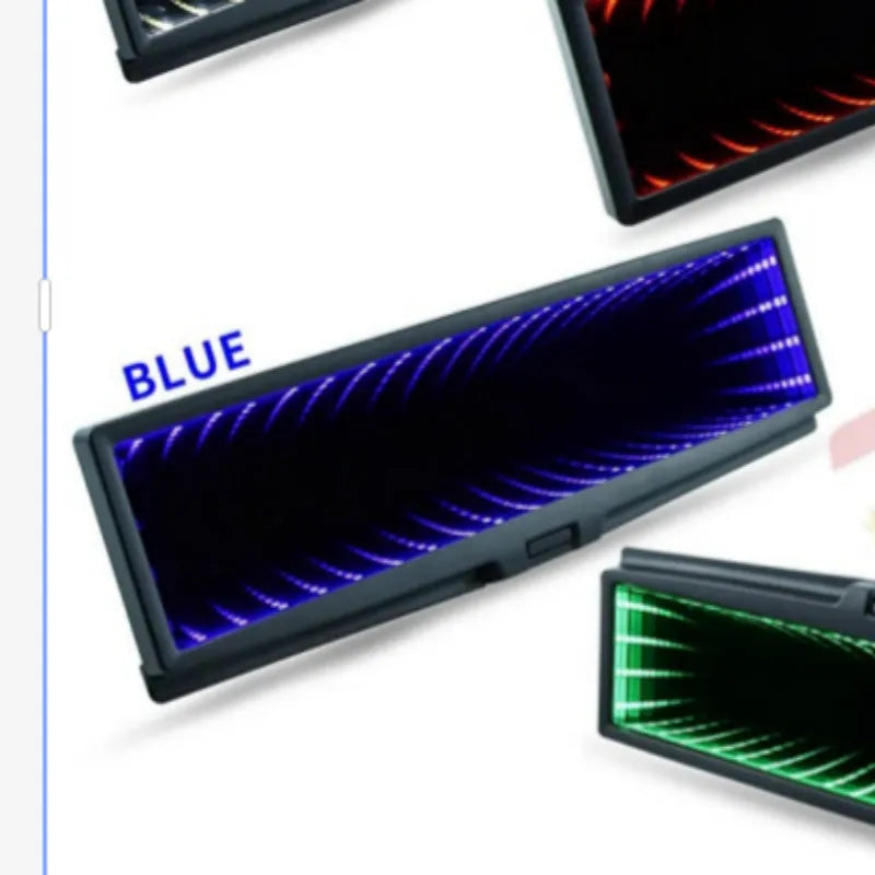 Car rearview mirror replacement with 280mm flat mirror, anti-glare coating, and night lighting in blue, white, red, green or pink colours