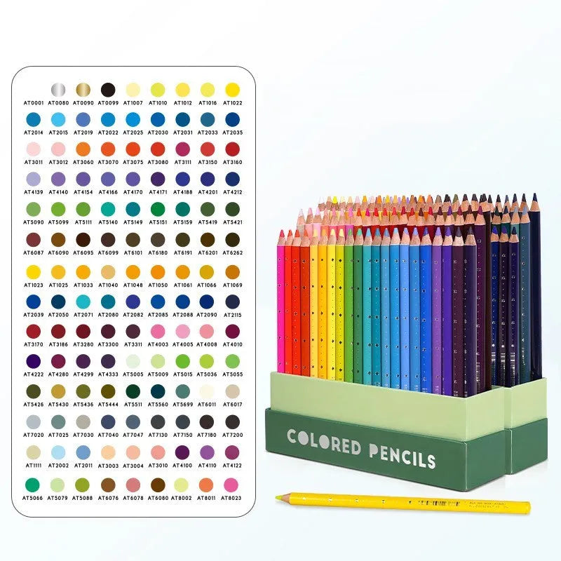 Set of 72 or 126 coloured art pencils with basswood barrels in boxed packaging.