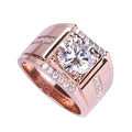 Men's adjustable geometric copper ring with a diamond zircon stone in rose gold electroplated finish.