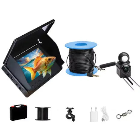 Underwater fish finder HD camera with 4.3-inch screen, 8 LED lights, and a choice of 15, 20, or 30-metre cable.