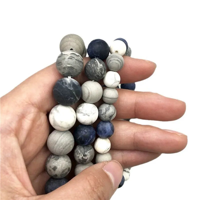 Handmade unisex U-shaped bracelet with natural planet stone beads in 8mm, 10mm, or 12mm sizes.