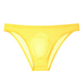 Men's low-waist seamless briefs in translucent ice silk fabric, shown in a striped colour option.