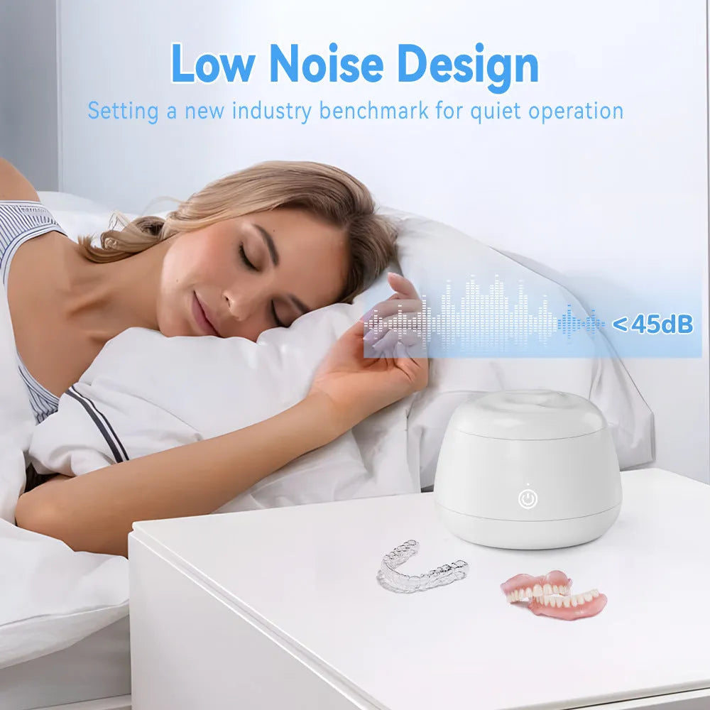 Ultrasonic portable waterproof denture and tooth socket cleaning machine with USB power, white plastic, 300ml capacity