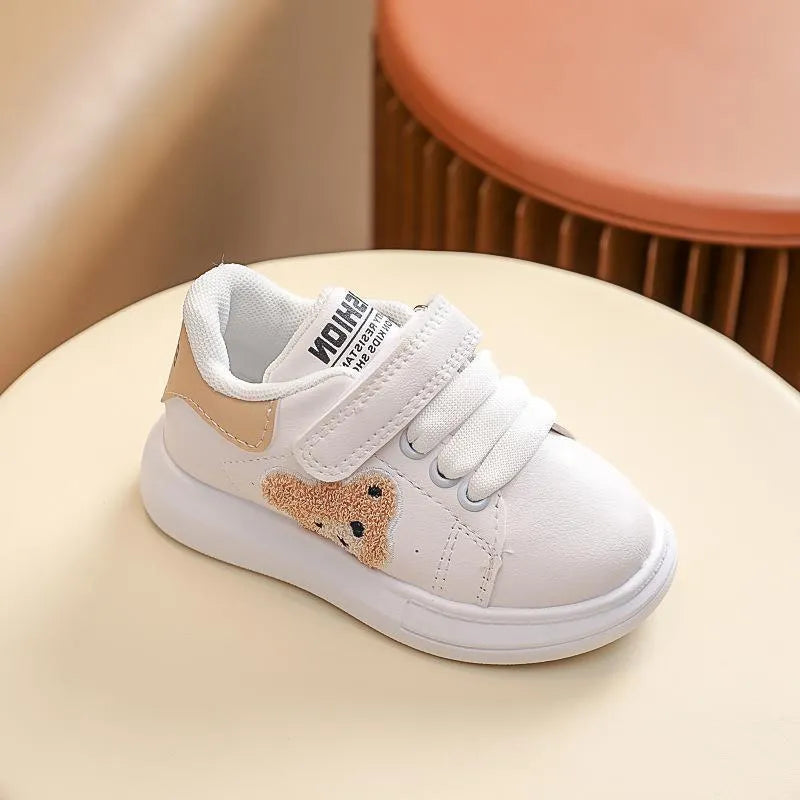 Baby Bear kids cartoon pattern sports shoes in black, green, or khaki with rubber sole