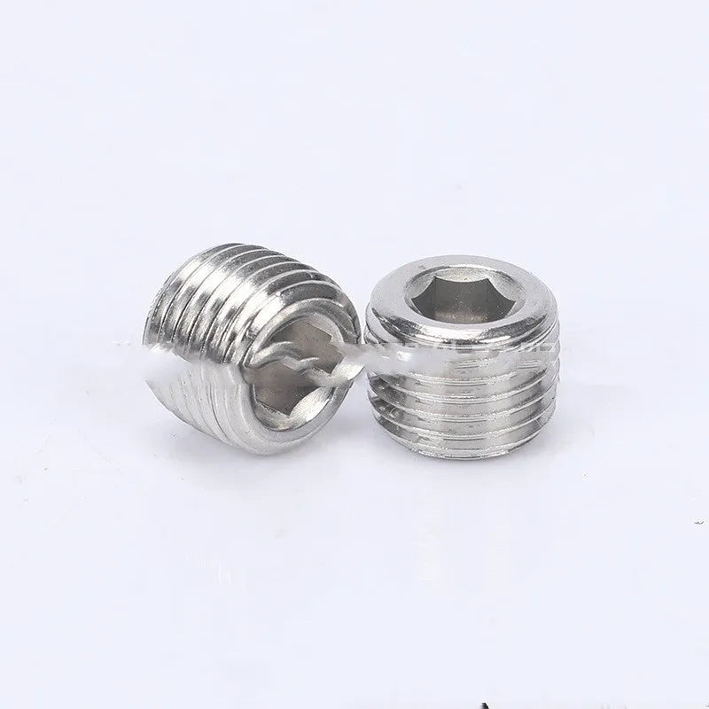 Stainless steel hexagon plug for 3/8 inch pipe bulkhead fitting on a white background