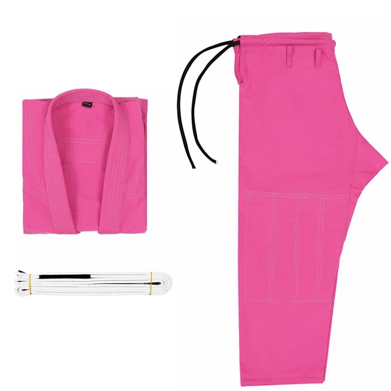 Thin Brazilian Jiu-jitsu gi set in cotton blend fabric showing complete training uniform