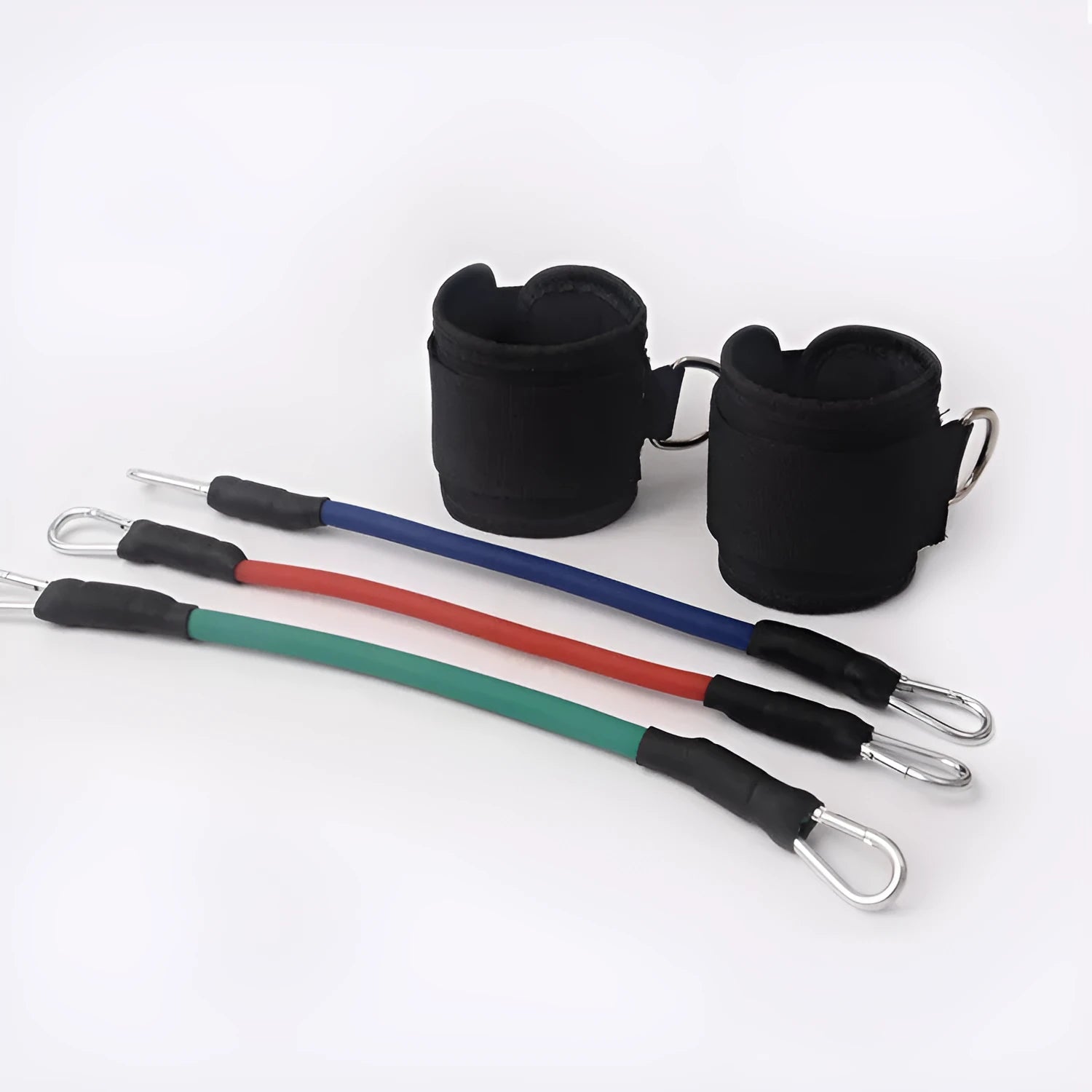 Black Taekwondo explosive force leg training pull rope set with ankle strap.