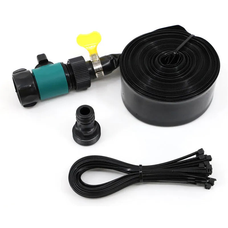 Blue portable garden sprinkler with solar water cooling feature on green lawn