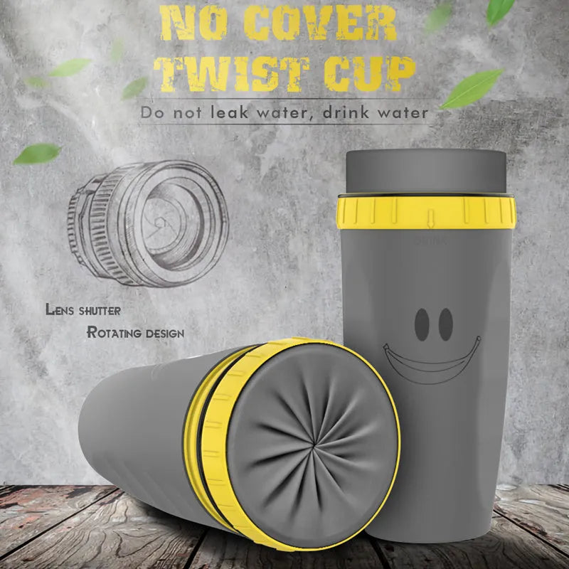 Twist-top double wall insulation travel cup with silicone membrane seal in cartoon design