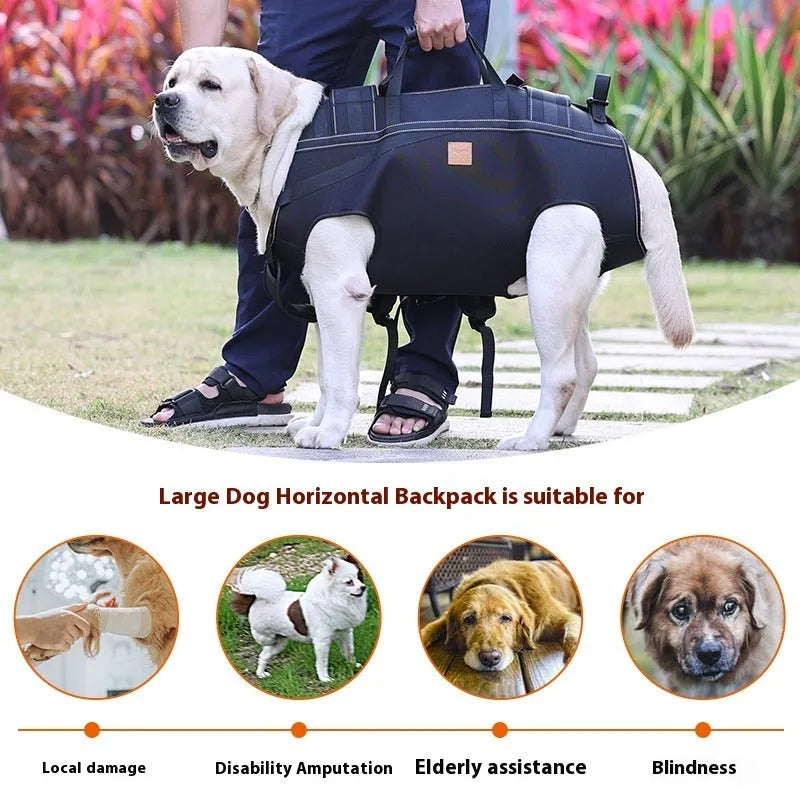 Black Oxford cloth dog backpack carrier for medium and large pets in XL size